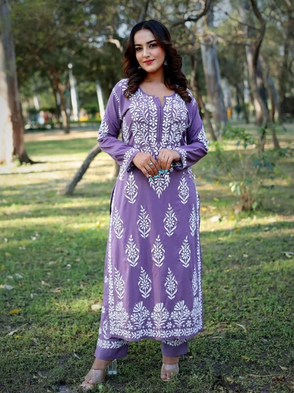 Lavender Color Lucknow Chikankari Kurti Set