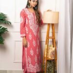 Peach Lucknow Chikankari Kurti Set