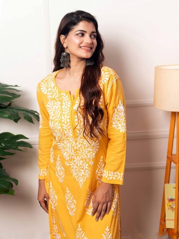 Yellow Lucknow Chikankari Kurti Set