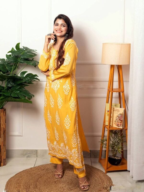 Yellow Lucknow Chikankari Kurti Set