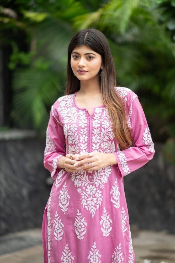 Pink Lucknow Chikankari Kurti Set