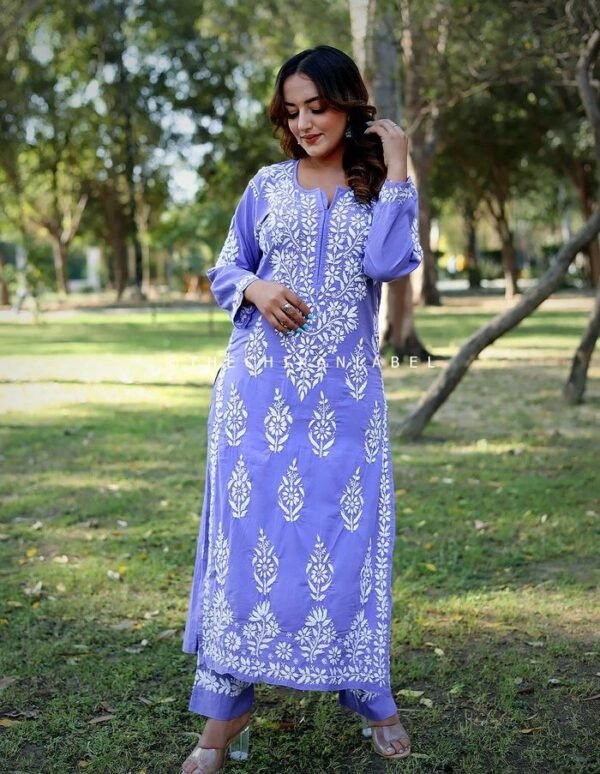 Blue Lucknow Chikankari Kurti Set