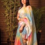 Fine Soft Organza dreamy pastel shaded print with foil outline allover saree with beautiful fancy tussle