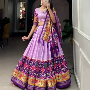 Pink Tussar Silk Lehenga with Patola Print